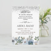 Invitation Bleu argenté Floral islamique Aqiqa Aqeeqa (Debout devant)