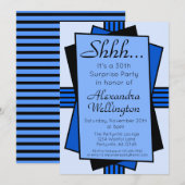 Invitation Bleu Art Déco Surprise fête Anniversaire (Devant / Derrière)