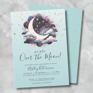 Invitation Bleu au-Dessus de la Fête Prénatale Bébé Lune
