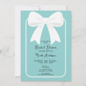 Invitation Bleu avec perles et nœuds blancs Fête de mariage c (Devant)