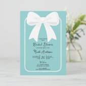 Invitation Bleu avec perles et nœuds blancs Fête de mariage c (Debout devant)