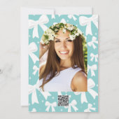 Invitation Bleu avec perles et nœuds blancs Fête de mariage c (Dos)