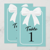 Invitation Bleu avec perles nœuds blancs coquette numéro de t (Devant / Derrière)