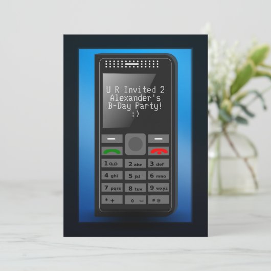 Invitation Bleu avec Téléphone cellulaire Ado Anniversaire Fê (Debout devant)