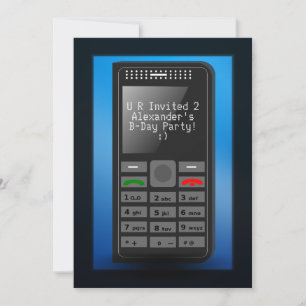 Invitation Bleu avec Téléphone cellulaire Ado Anniversaire Fê