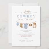 Invitation Bleu Baby Clothesline Petit Baby shower Cowboy (Devant)