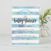 Invitation Bleu baby shower Bleu Aquarelle blanche Bleu (Debout devant)