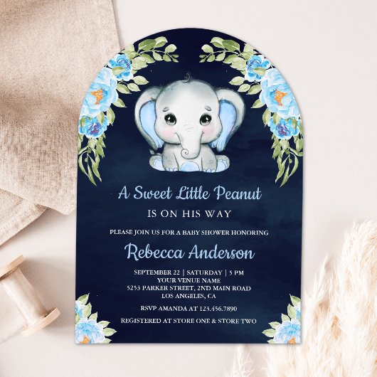 Invitation Bleu Baby shower bleu marine de l'arc floral