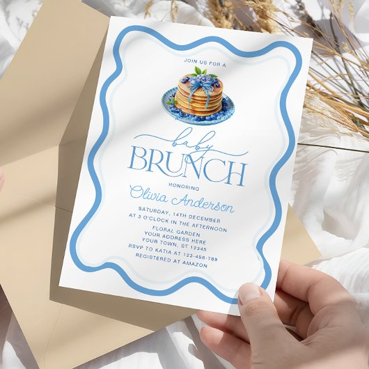 Invitation Bleu Baby shower de crêpes Brunch pour bébé