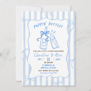 Invitation Bleu Baby shower  des Bouteilles Poppin Levés à la