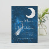 Invitation Bleu baby shower Sur La Lune Mignonne (Debout devant)