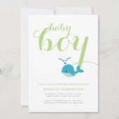Invitation Bleu baleine vert typographie bébé garçon douche (Devant)
