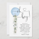 Invitation Bleu Balloon Baby shower de verdure (Devant)