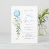 Invitation Bleu Balloon Eucalyptus Élégant Baby shower garçon (Debout devant)