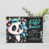 Invitation Bleu Bamboo Panda Dreamland Baby shower garçon (Debout devant)