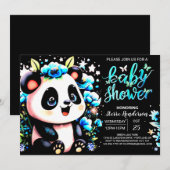 Invitation Bleu Bamboo Panda Dreamland Baby shower garçon (Devant / Derrière)