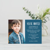 Invitation Bleu Baptême de Saint-Enfant Dernier Jour (Debout devant)