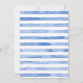 Invitation Bleu barbeau aquarelle rayure et lettrage or (Dos)