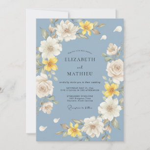 Invitation Bleu Barbeau Lumineux Mariage Botanique