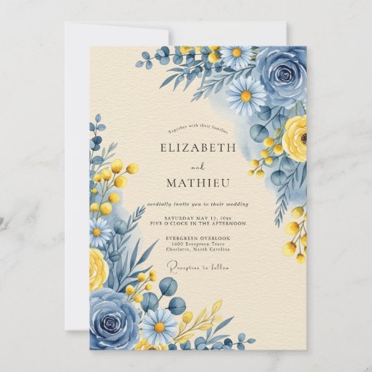 Invitation Bleu Barbeau Sérénité Botanique Mariage (Devant)