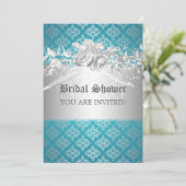 Invitation Bleu baroque de Flourish de Fête de la mariée (Debout devant)