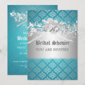 Invitation Bleu baroque de Flourish de Fête de la mariée (Devant / Derrière)