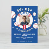 Invitation Bleu Baseball Anniversaire de enfant à thème Photo (Debout devant)