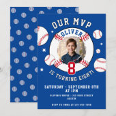 Invitation Bleu Baseball Anniversaire de enfant à thème Photo (Devant / Derrière)