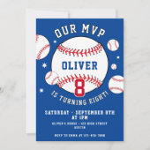 Invitation Bleu Baseball Thème Enfants Sports Anniversaire (Devant)