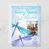 Invitation Bleu, Bat mitzvah de libellules Aqua (Devant)