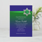 Invitation Bleu bat mitzvah et Ombre vert étoile au ruban (Debout devant)