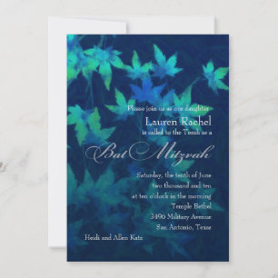 Invitation Bleu bat mitzvah Feuille