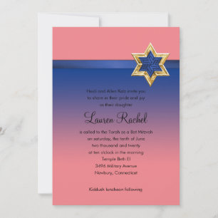 Invitation Bleu bat mitzvah Ombre ruban et étoile