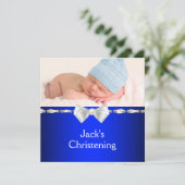Invitation Bleu Bébé Bleu de la Marine Blanche Photo Christen (Debout devant)