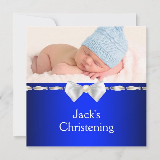 Invitation Bleu Bébé Bleu de la Marine Blanche Photo Christen (Devant)