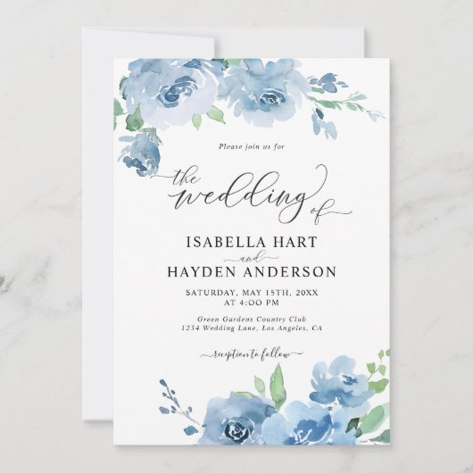 Invitation Bleu Bébé Bleu Tout en un QR Code Mariage (Devant)