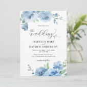 Invitation Bleu Bébé Bleu Tout en un QR Code Mariage (Debout devant)