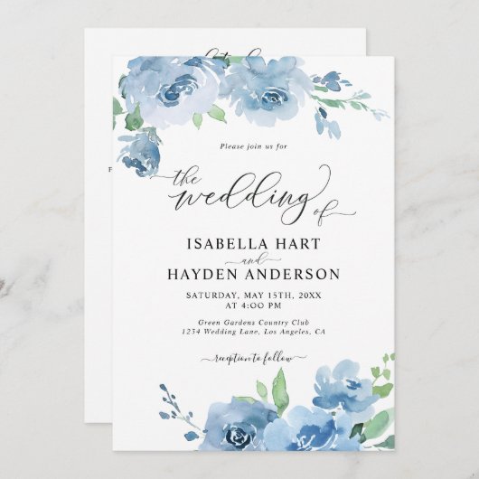 Invitation Bleu Bébé Bleu Tout en un QR Code Mariage (Devant / Derrière)