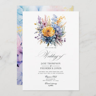Invitation Bleu Bébé, crème au beurre Jaune, Mariage rose pas