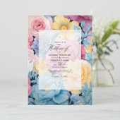 Invitation Bleu Bébé, crème au beurre Jaune, Mariage rose pas (Debout devant)