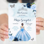 Invitation Bleu bébé et papillon de marine 3 Charra Quinceane<br><div class="desc">Bébé Bleu et Papillon de marine 3 Charra Quinceanera Invitation Mis Quince Anos,  15e anniversaire, </div>