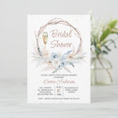 Invitation Bleu Beige Boho Floral Pampas Grass Fête des marié (Debout devant)