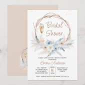 Invitation Bleu Beige Boho Floral Pampas Grass Fête des marié (Devant / Derrière)