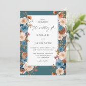 Invitation Bleu Beige & Dusty Floral Mariage S2 - Turquoise (Debout devant)