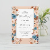 Invitation Bleu Beige & Dusty Floral Mariage S2 - w LN Turquo (Debout devant)
