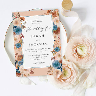 Invitation Bleu Beige & Dusty Floral Mariage S2 - w LN Turquo