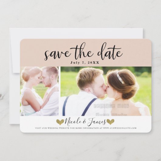 Invitation Bleu beige moderne Enregistrer la date Mariage pho (Devant)