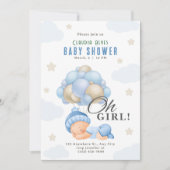 Invitation Bleu Beige moderne fille avec baby shower Ballons (Devant)