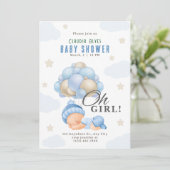 Invitation Bleu Beige moderne fille avec baby shower Ballons (Debout devant)