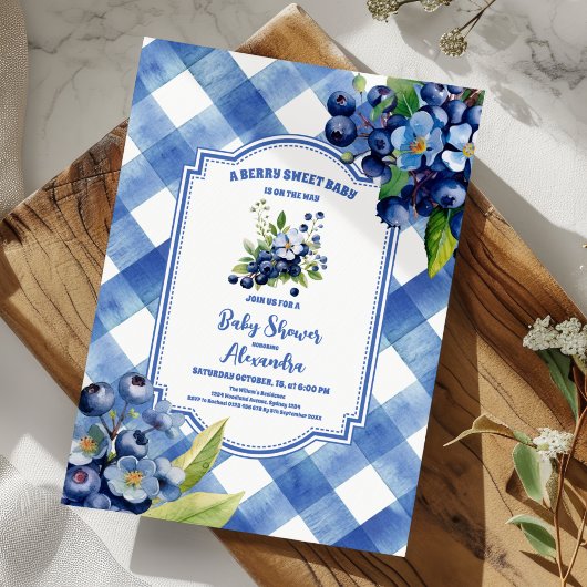 Invitation Bleu Berry baby shower doux